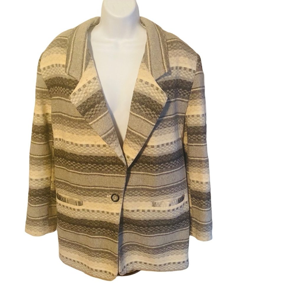 Braeton gray black and tan southwest print wool blend coat size XL